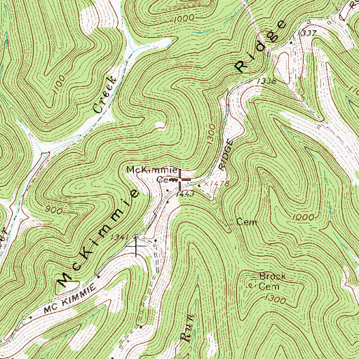 Topographic Map of McKimmie Cemetery, WV