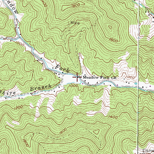 Topographic Map of Meadow Fork Church, WV