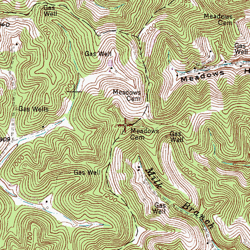 Topographic Map of Meadows Cemetery, WV