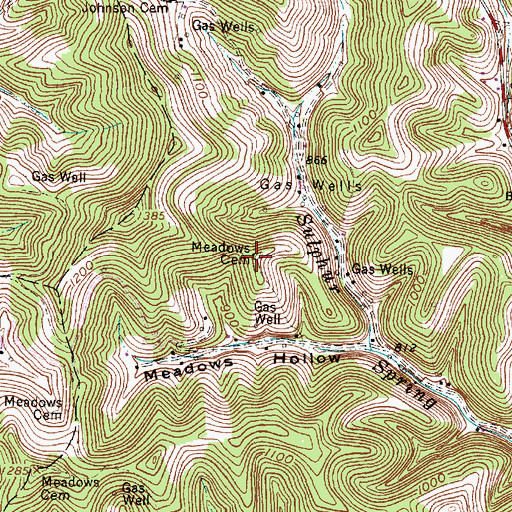 Topographic Map of Meadows Cemetery, WV