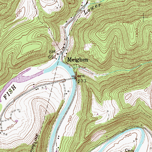 Topographic Map of Meighen, WV