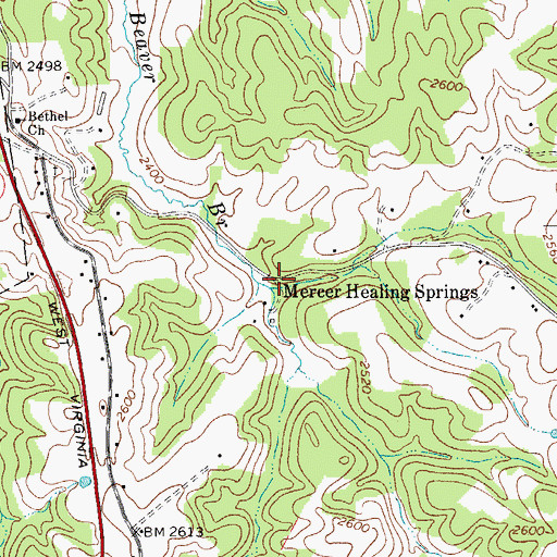 Topographic Map of Mercer Healing Springs, WV