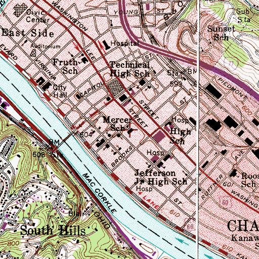 Topographic Map of Mercer School (historical), WV