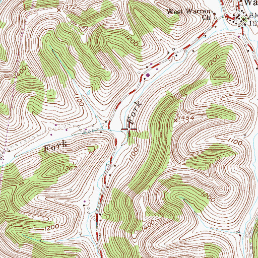 Topographic Map of Middle Fork West Virginia Fork Dunkard Creek, WV