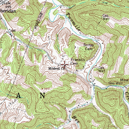 Topographic Map of Mildred Church, WV