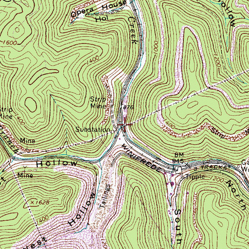 Topographic Map of Mill Branch, WV