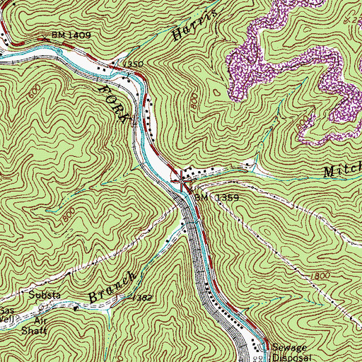 Topographic Map of Mitchell Branch, WV