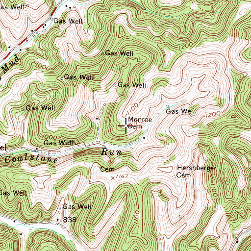 Topographic Map of Monroe Cemetery, WV