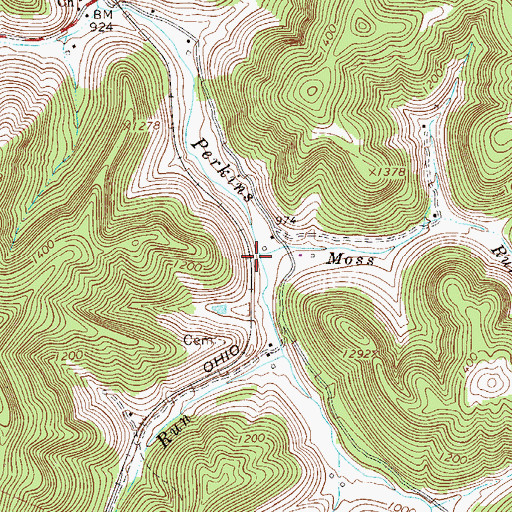 Topographic Map of Moss Run, WV