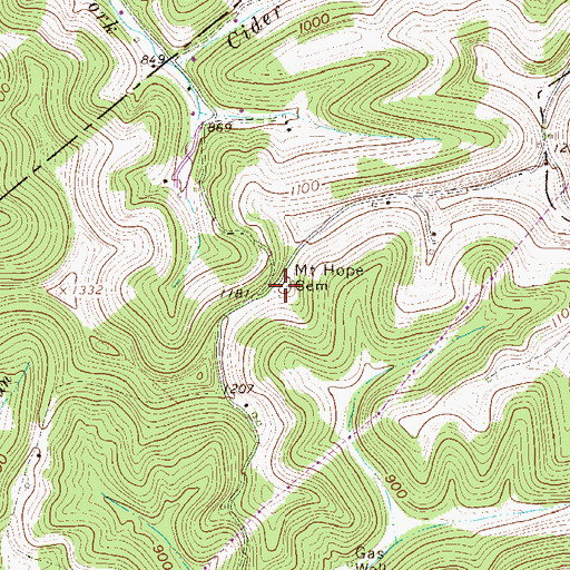 Topographic Map of Mount Hope Cemetery, WV