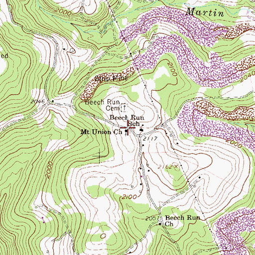 Topographic Map of Mount Union Church, WV