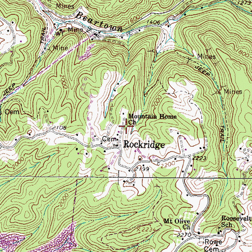 Topographic Map of Mountain Home Church, WV