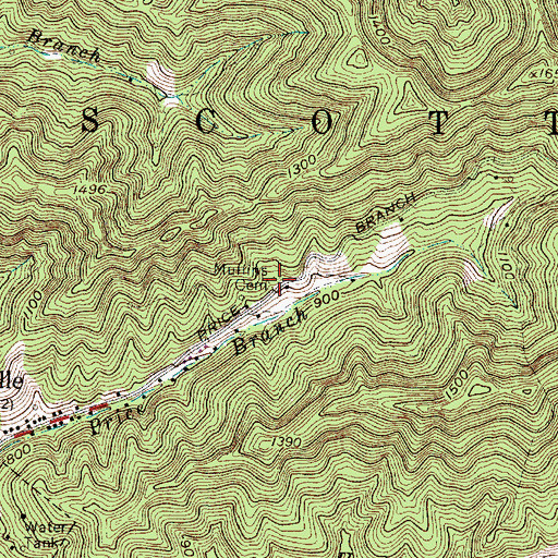 Topographic Map of Mullins Cemetery, WV