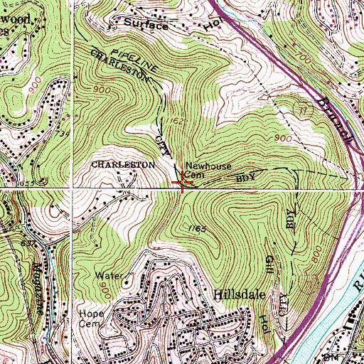 Topographic Map of Newhouse Cemetery, WV