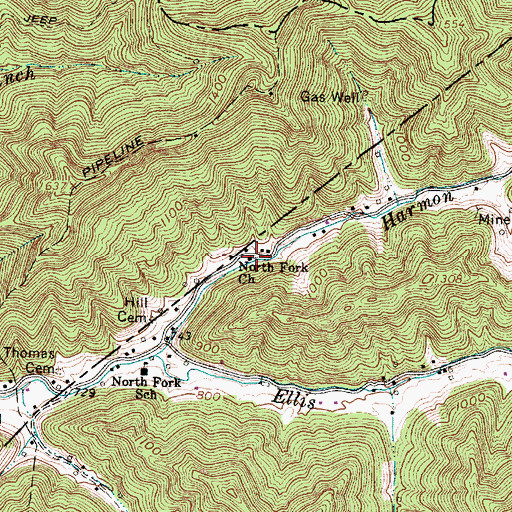 Topographic Map of North Fork Church, WV