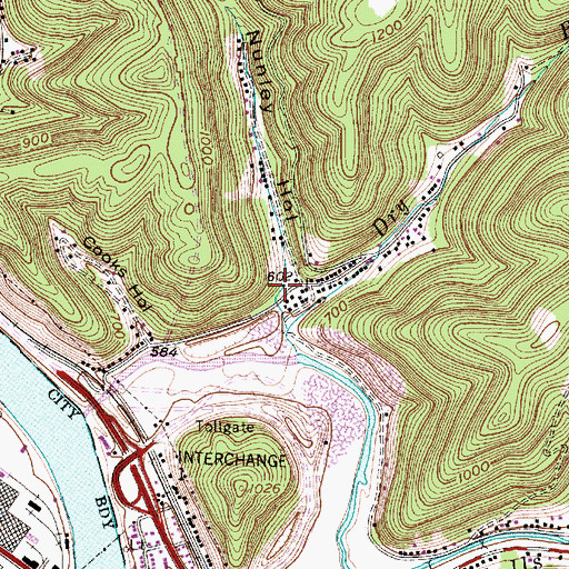 Topographic Map of Nunley Hollow, WV