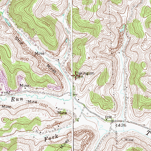 Topographic Map of Oakington Cemetery, WV