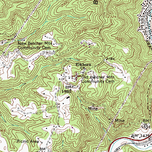 Topographic Map of Old Belcher Mountain Community Cemetery, WV