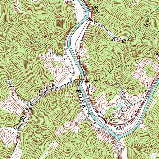 Topographic Map of Onemile Creek, WV