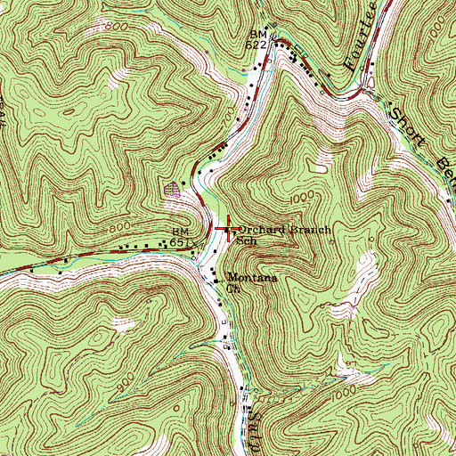 Topographic Map of Orchard Branch School (historical), WV