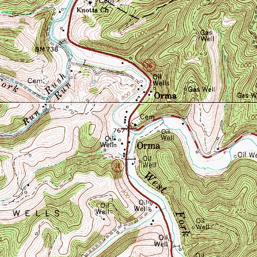 Topographic Map of Orma, WV