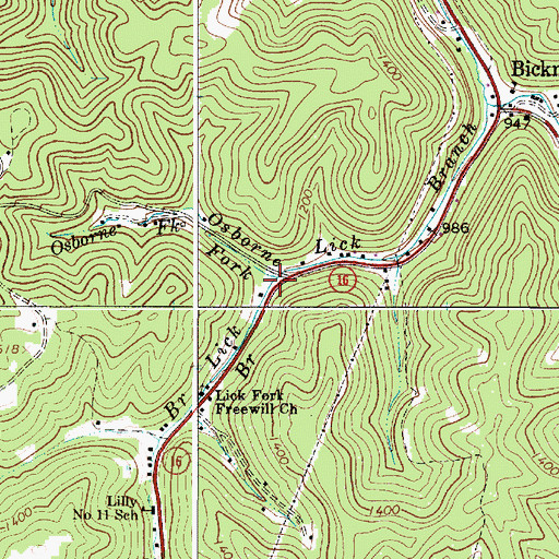 Topographic Map of Osborne Fork, WV