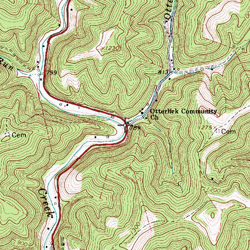 Topographic Map of Otterlick Run, WV