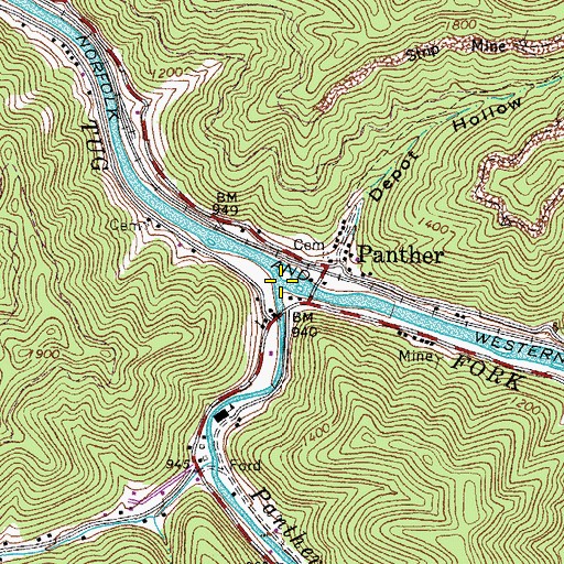 Topographic Map of Panther Creek, WV