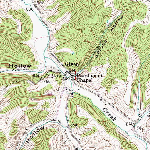 Topographic Map of Parchment Chapel, WV
