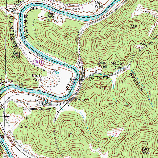 Topographic Map of Peters Branch, WV