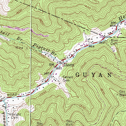 Topographic Map of Pigtail Branch, WV