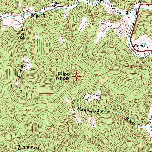 Topographic Map of Pilot Knob, WV