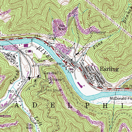 Topographic Map of Pine Branch, WV