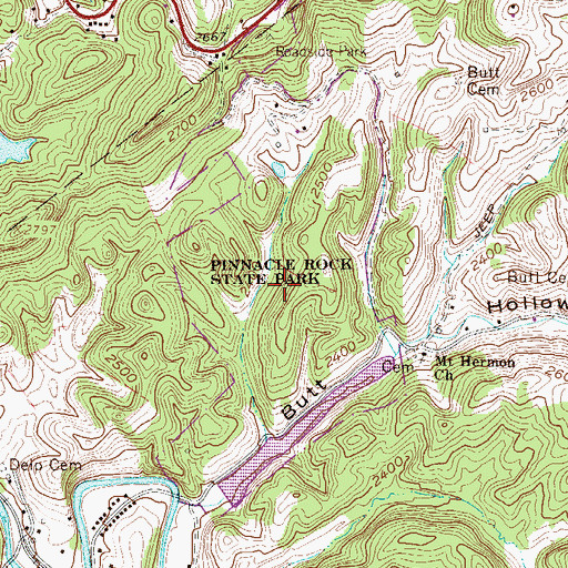 Topographic Map of Pinnacle Rock State Park, WV