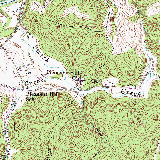 Topographic Map of Pleasant Hill Church, WV