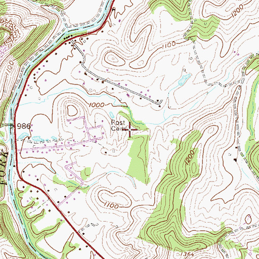 Topographic Map of Post Cemetery, WV