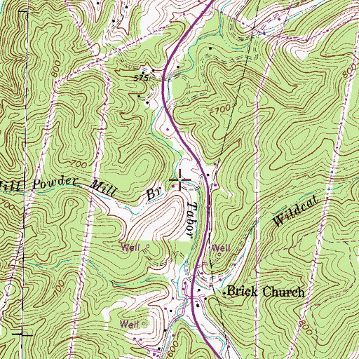 Topographic Map of Powder Mill Branch, WV