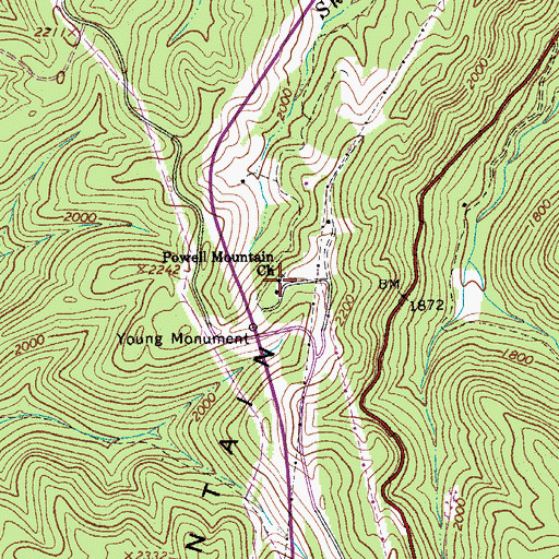 Topographic Map of Powell Mountain Church, WV
