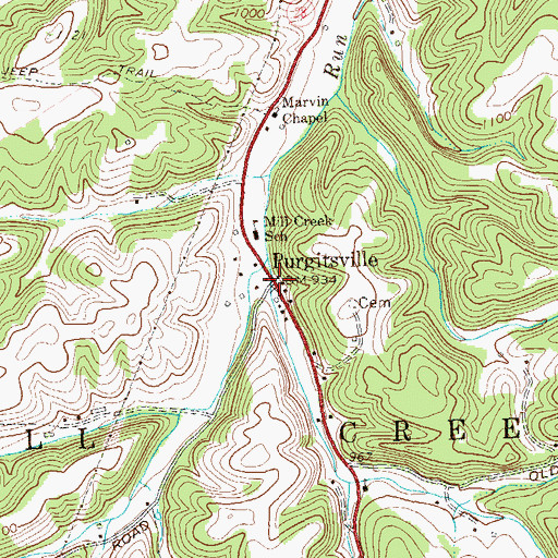Topographic Map of Purgitsville, WV