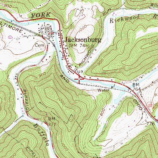 Topographic Map of Richwood Run, WV