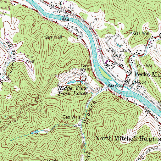 Topographic Map of Ridge View Twin Lakes, WV