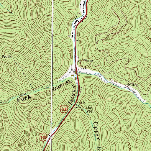 Topographic Map of Right Fork Island Creek, WV
