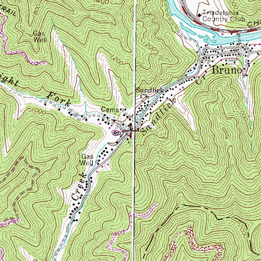 Topographic Map of Right Fork Sandlick Creek, WV