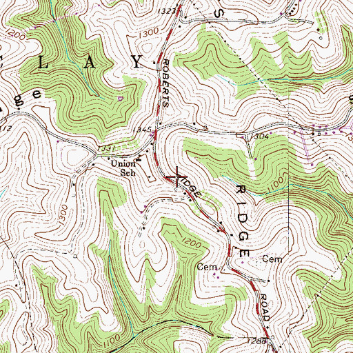 Topographic Map of Roberts Ridge, WV
