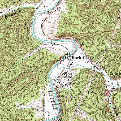 Topographic Map of Rock Creek, WV