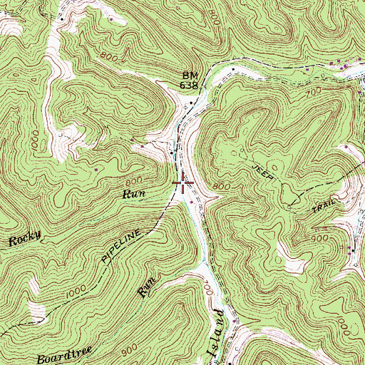 Topographic Map of Rocky Run, WV