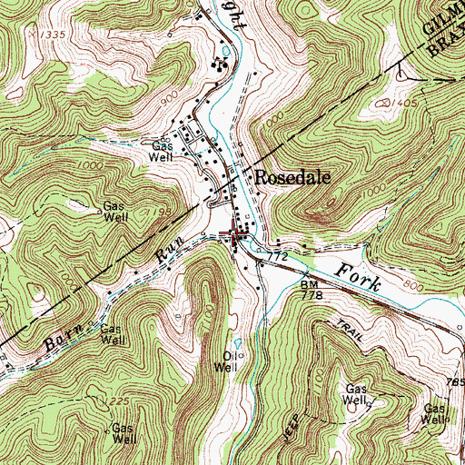 Topographic Map of Rosedale, WV
