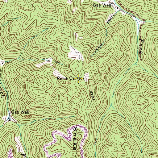 Topographic Map of Rowe Cemetery, WV