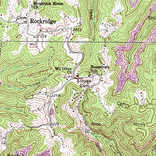 Topographic Map of Rowe Cemetery, WV