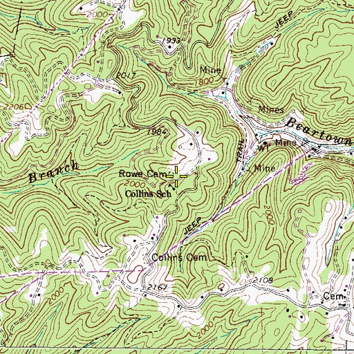 Topographic Map of Rowe Cemetery, WV